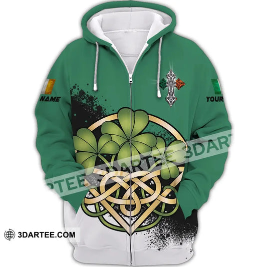 Unisex Shirt - Custom Name T-Shirt St. Patrick’s Day Clothing 4-Leaf Clover Zipper Hoodie / S