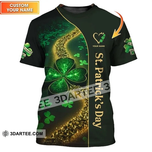 Unisex Shirt - Custom Name T-Shirt St. Patrick’s Day Clothing Heart With 4-Leaf Clover T-Shirt