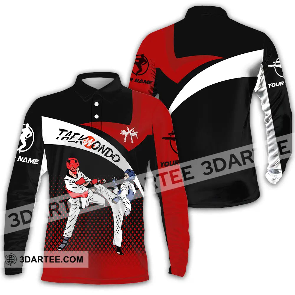 Unisex Shirt - Custom Name Taekwondo Fighters Long Sleeve Polo / S T-Shirt