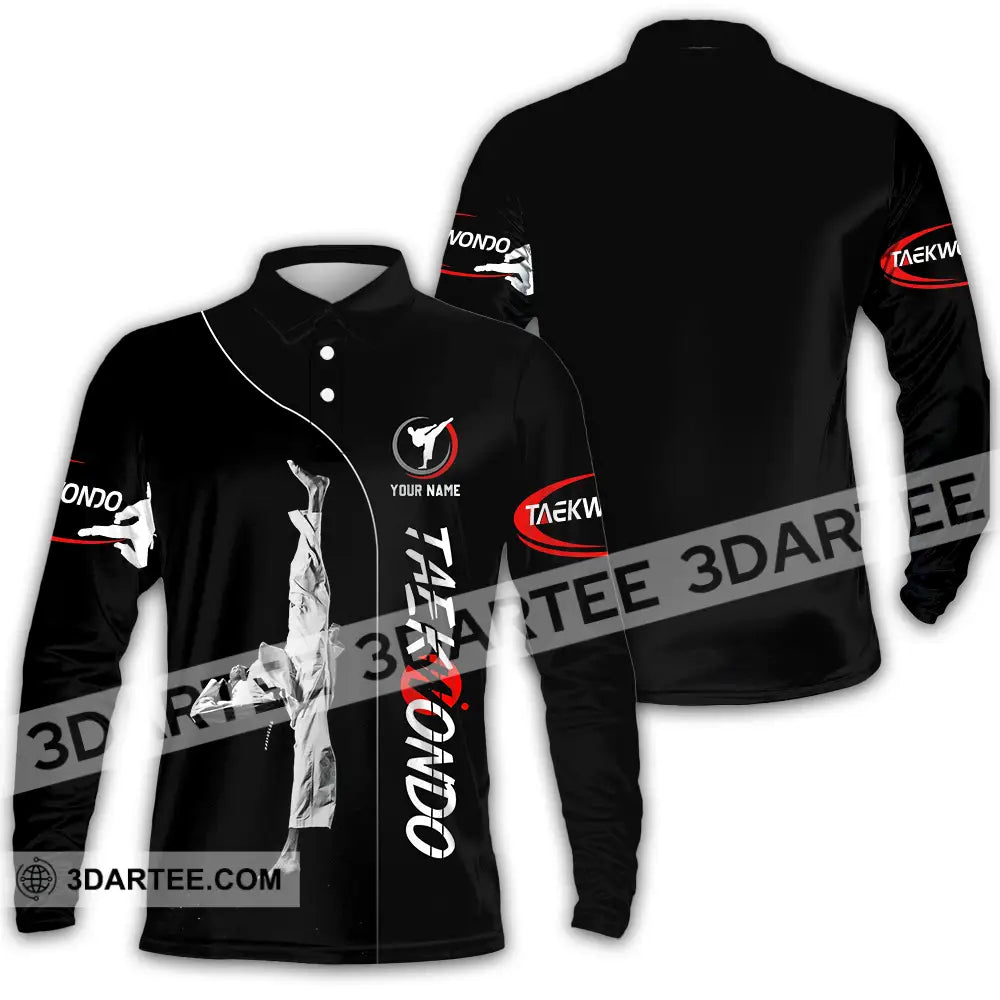 Unisex Shirt - Custom Name Taekwondo Long Sleeve Polo / S T-Shirt