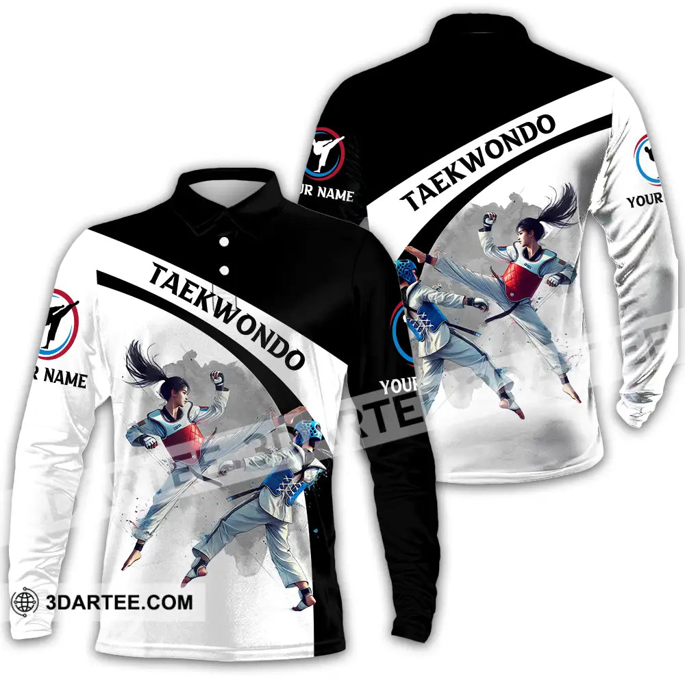 Unisex Shirt - Custom Name Taekwondo Sport Long Sleeve Polo / S T-Shirt