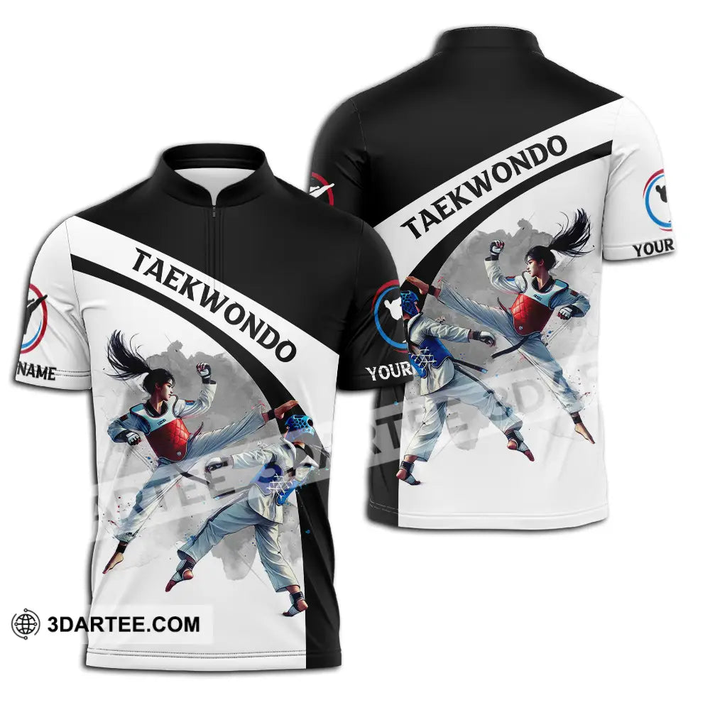 Unisex Shirt - Custom Name Taekwondo Sport Zipper Polo / S T-Shirt