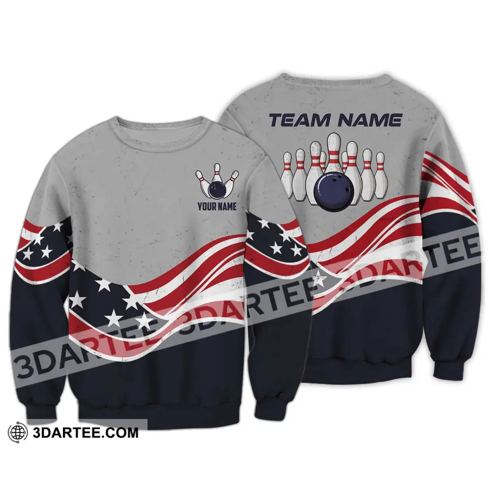 Unisex Shirt - Custom Name Team America Bowling Long Sleeve / S T-Shirt