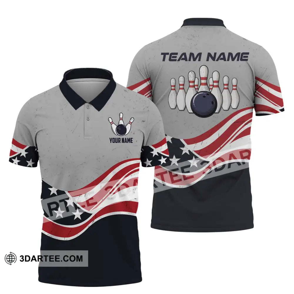 Unisex Shirt - Custom Name Team America Bowling Polo / S T-Shirt