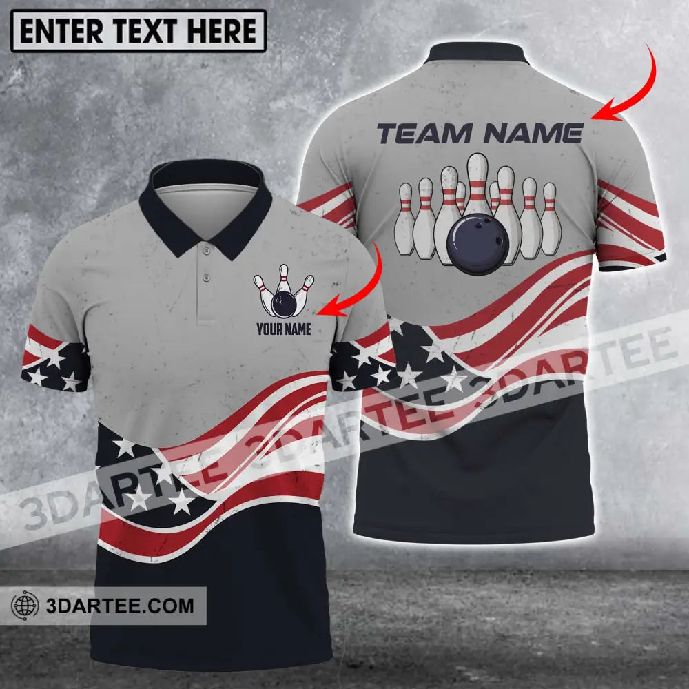 Unisex Shirt - Custom Name Team America Bowling T-Shirt