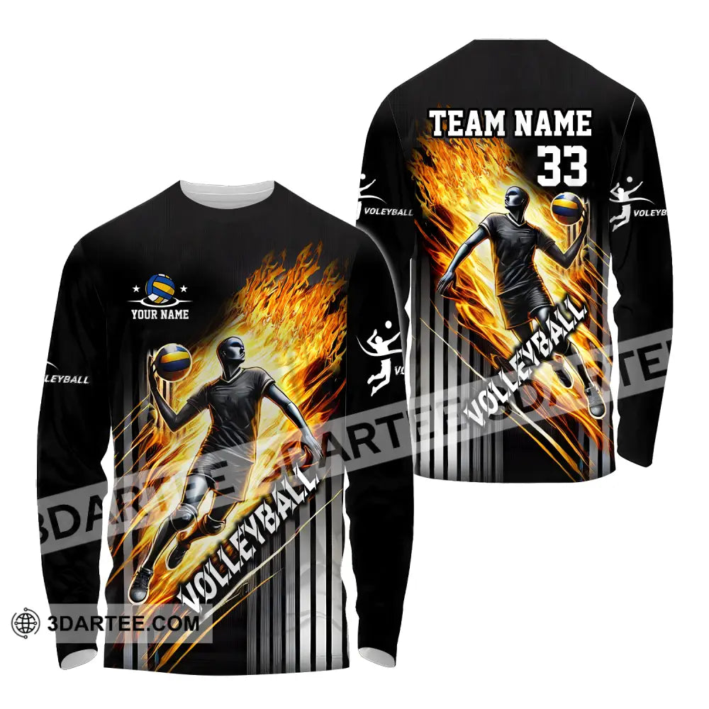 Unisex Shirt - Custom Name Team And Number Volleyball Lover Long Sleeve / S T-Shirt