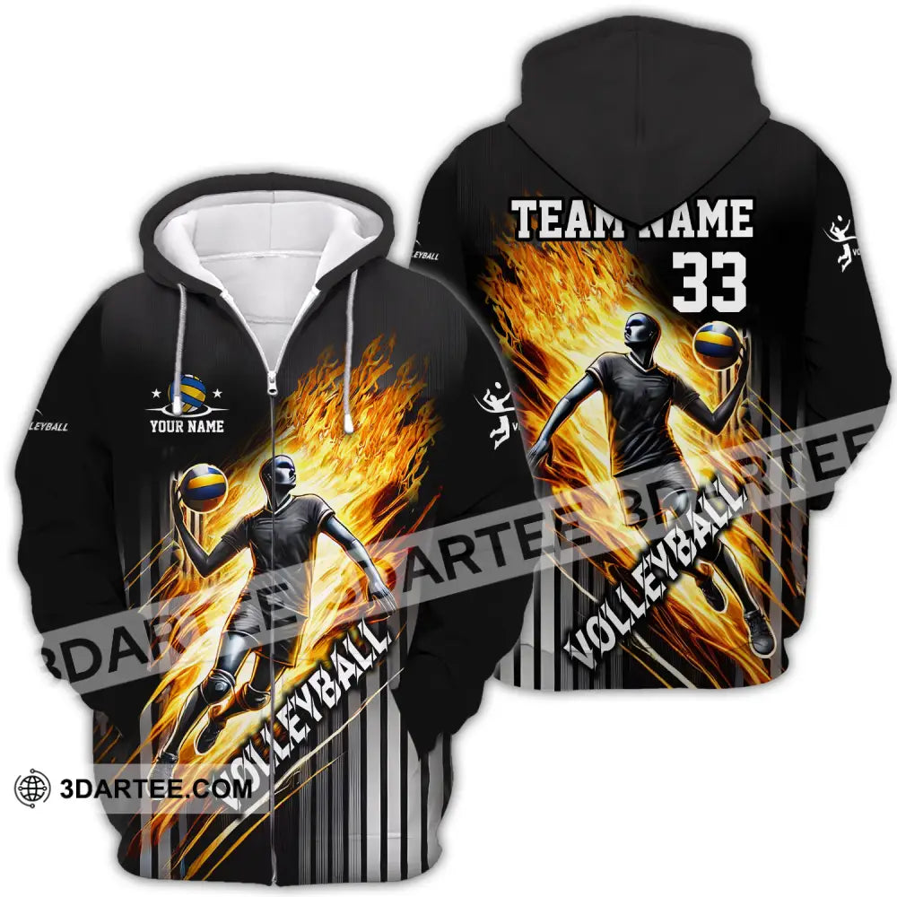 Unisex Shirt - Custom Name Team And Number Volleyball Lover Zipper Hoodie / S T-Shirt