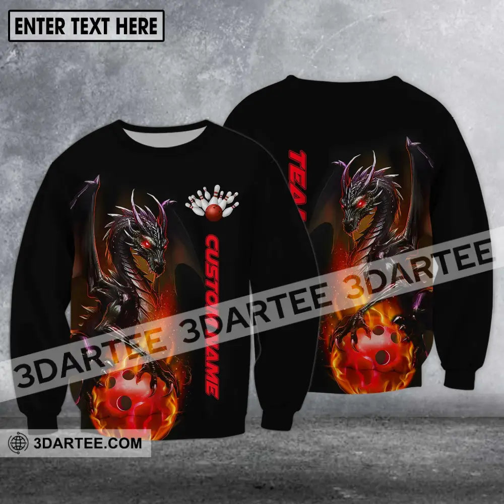 Unisex Shirt - Custom Name Team Bowling Dragon Fire Ball Long Sleeve / S T-Shirt