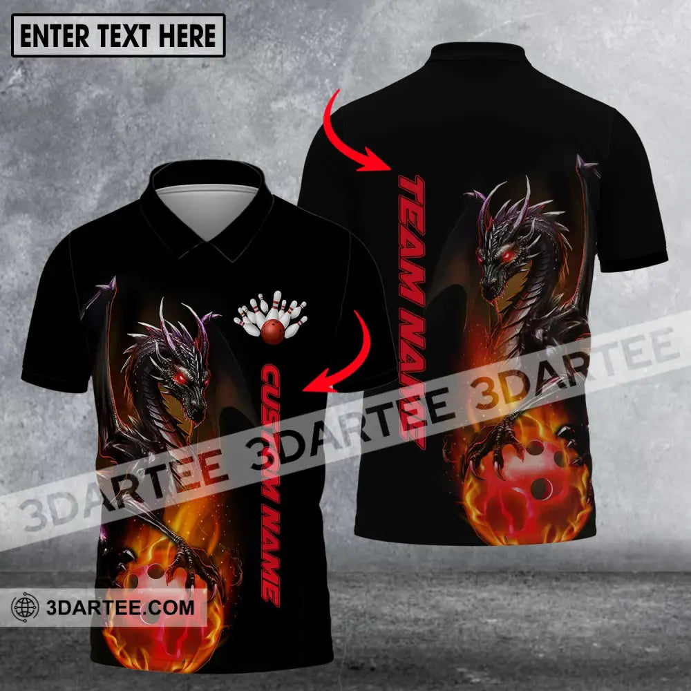 Unisex Shirt - Custom Name Team Bowling Dragon Fire Ball Polo / S T-Shirt