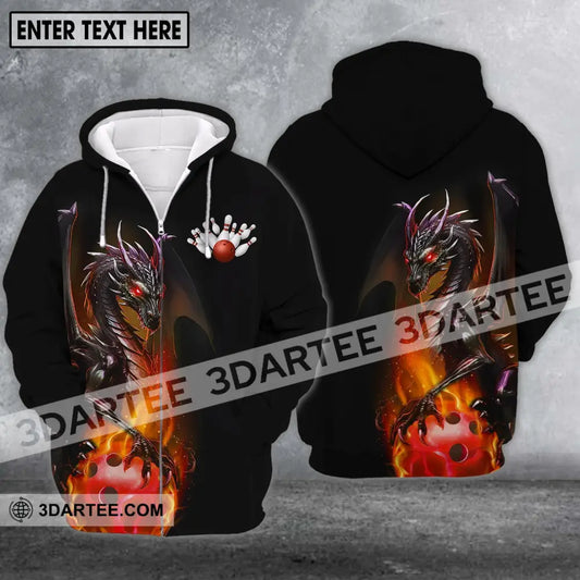 Unisex Shirt - Custom Name Team Bowling Dragon Fire Ball Zipper Hoodie / S T-Shirt