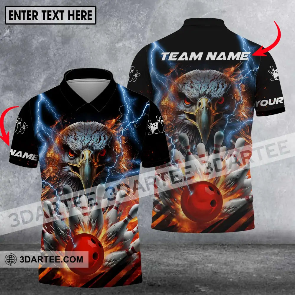 Unisex Shirt - Custom Name Team Bowling Eagle Fire Ball Polo / S T-Shirt