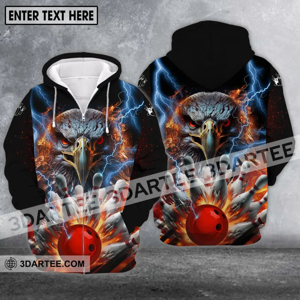 Unisex Shirt - Custom Name Team Bowling Eagle Fire Ball Zipper Hoodie / S T-Shirt