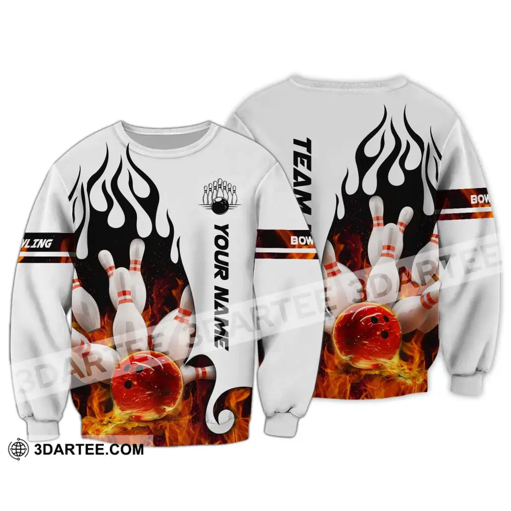 Unisex Shirt - Custom Name Team Fire Bowling Ball Long Sleeve / S T-Shirt