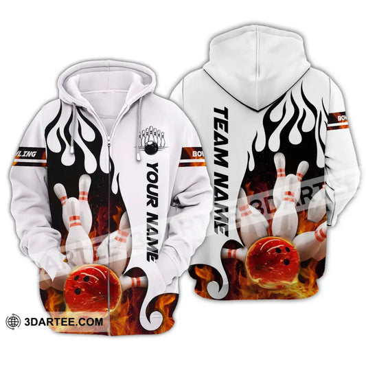 Unisex Shirt - Custom Name Team Fire Bowling Ball Zipper Hoodie / S T-Shirt