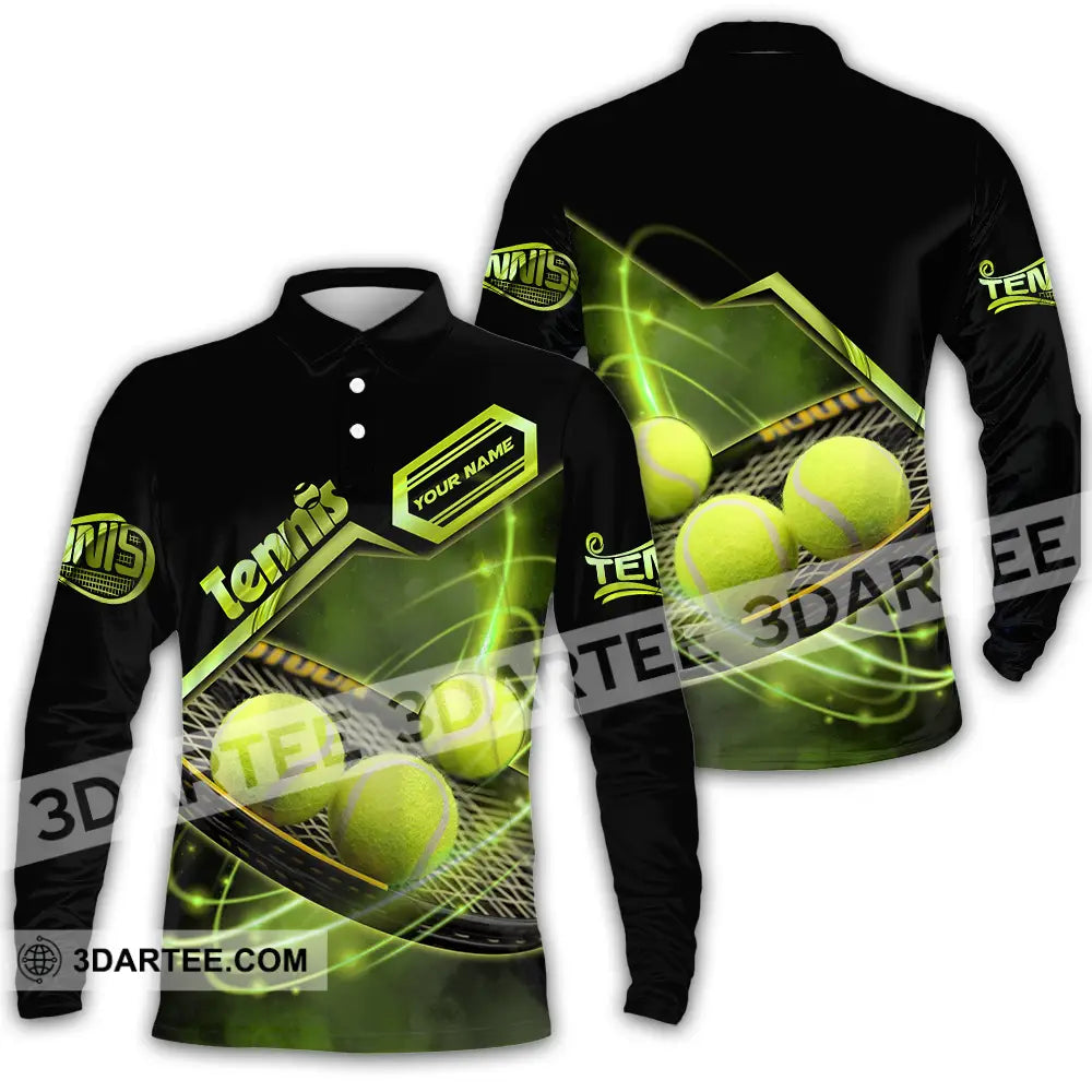 Unisex Shirt - Custom Name Tennis Ball Color Player Long Sleeve Polo / S T-Shirt