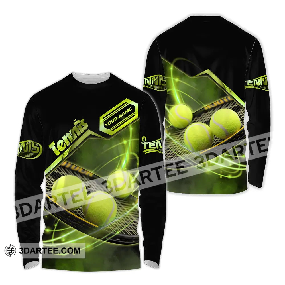 Unisex Shirt - Custom Name Tennis Ball Color Player Long Sleeve / S T-Shirt