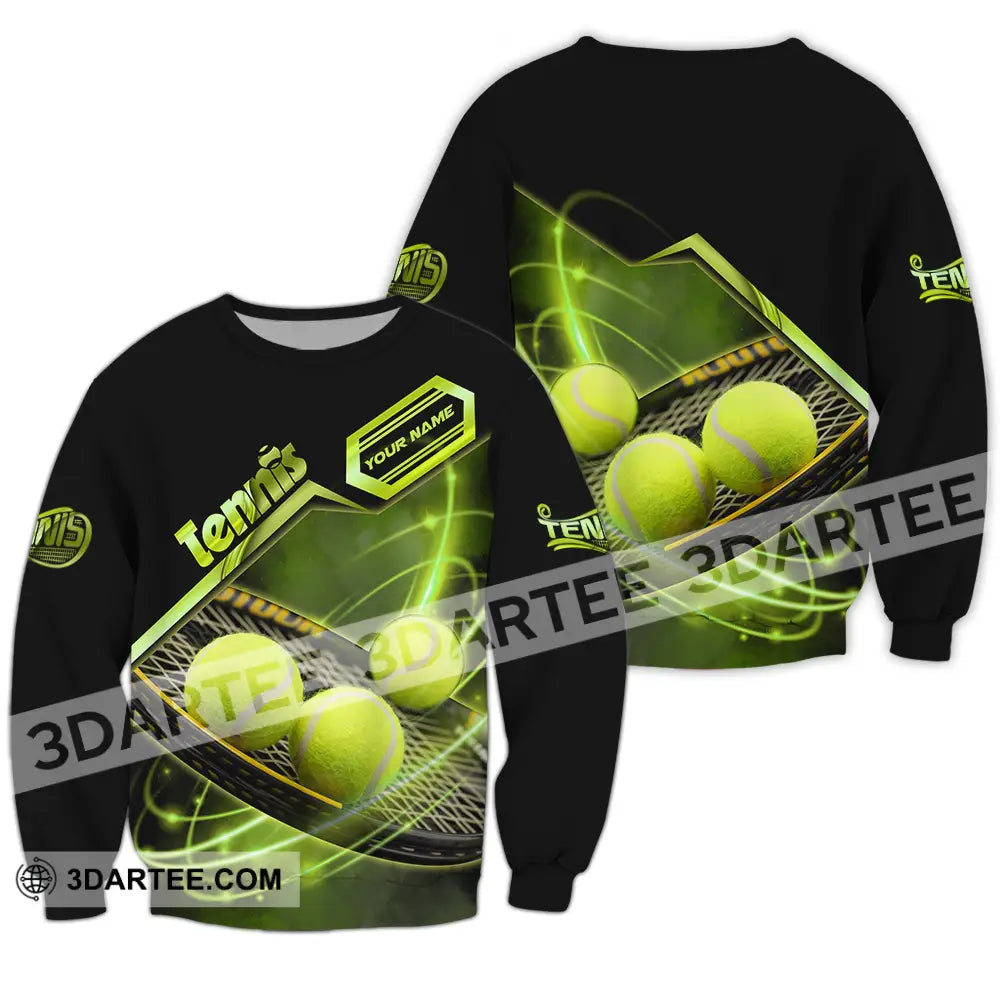 Unisex Shirt - Custom Name Tennis Ball Color Player Long Sleeve / S T-Shirt