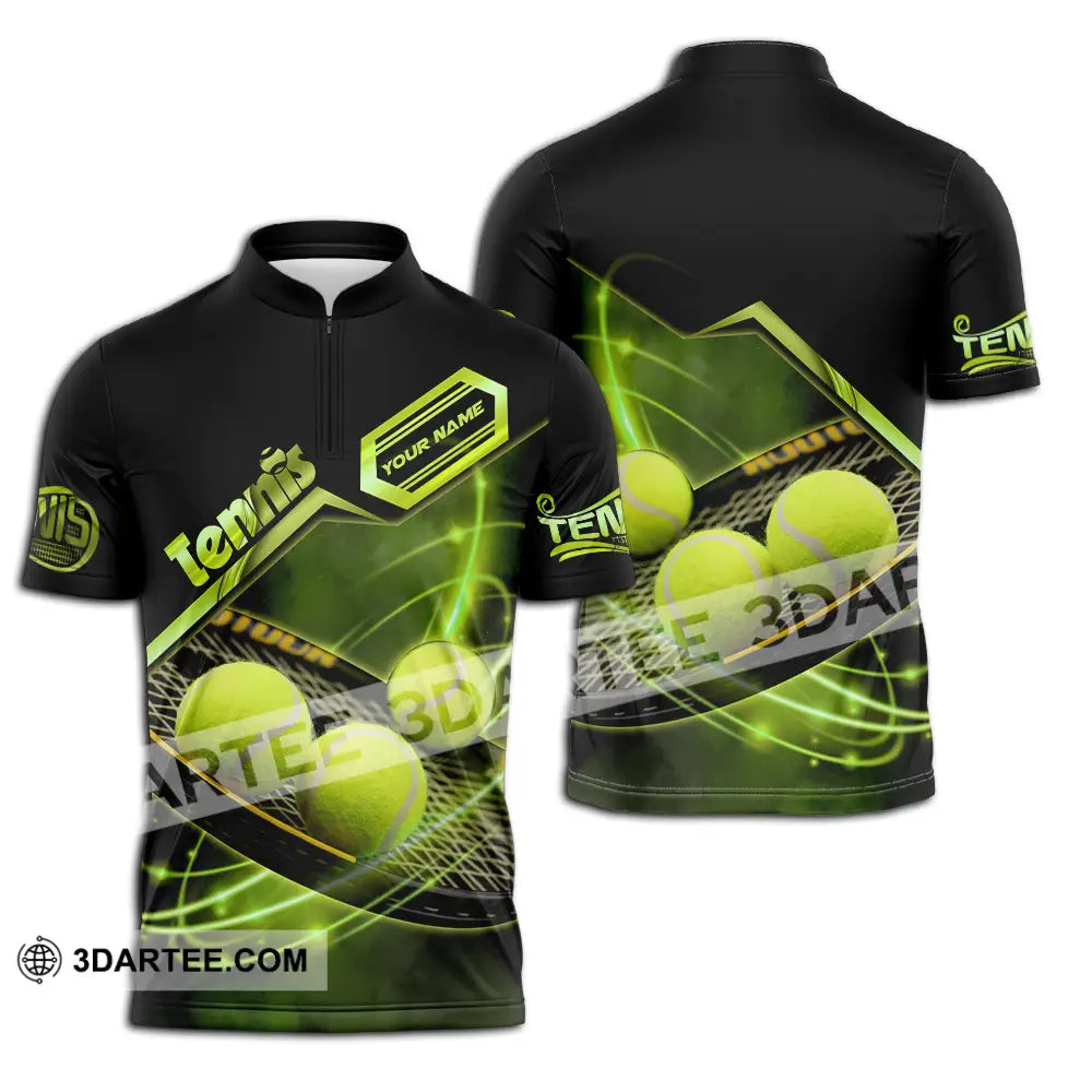 Unisex Shirt - Custom Name Tennis Ball Color Player Zipper Polo / S T-Shirt