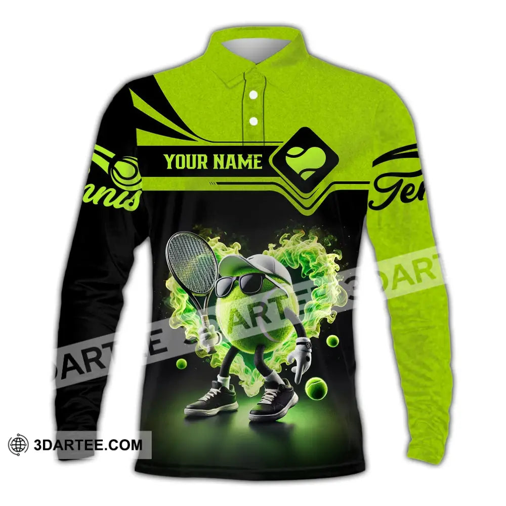 Unisex Shirt - Custom Name Tennis Ball Long Sleeve Polo / S T-Shirt