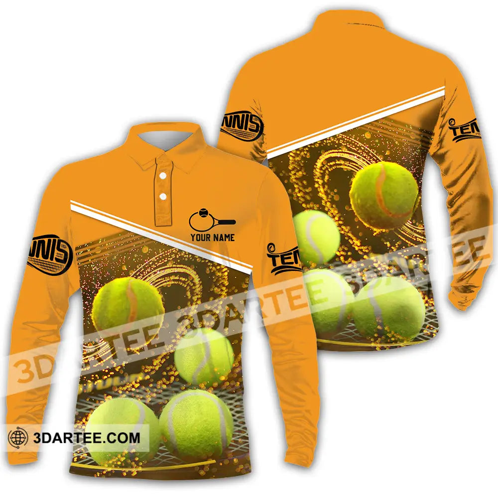 Unisex Shirt - Custom Name Tennis Ball Long Sleeve Polo / S T-Shirt