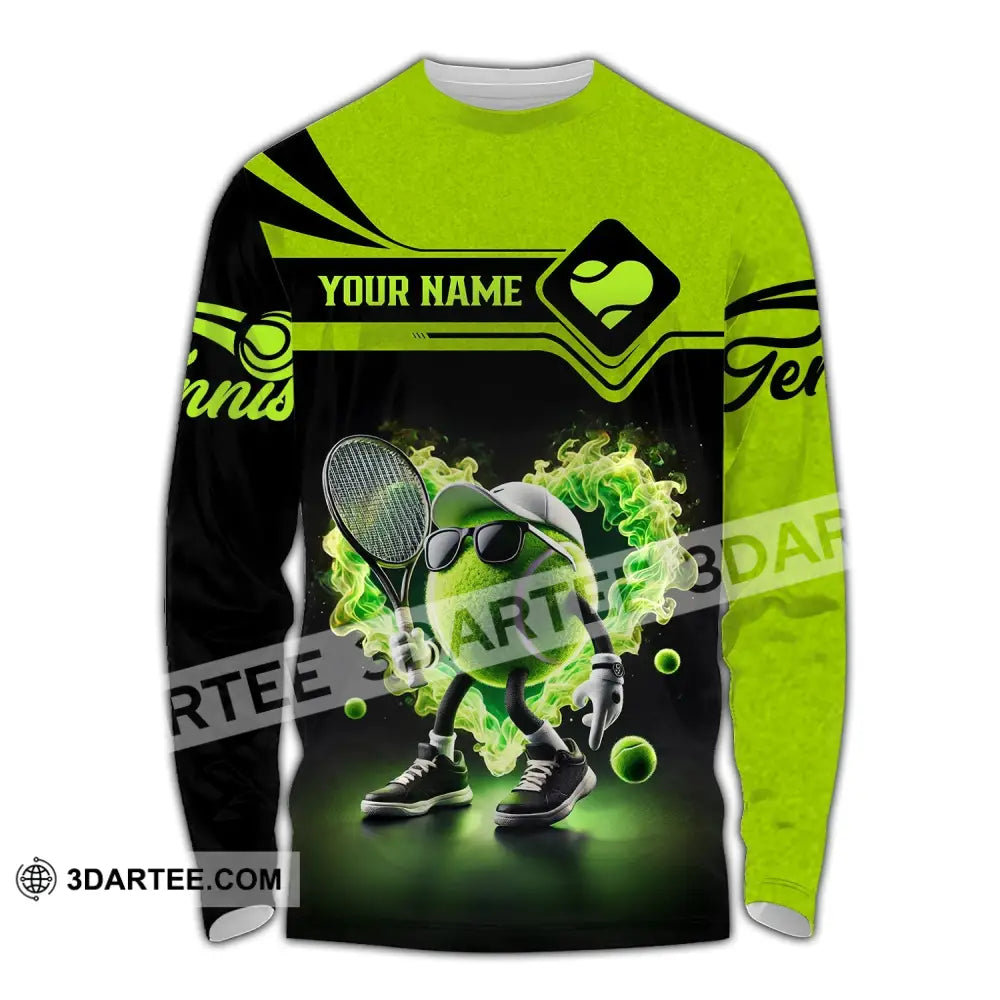 Unisex Shirt - Custom Name Tennis Ball Long Sleeve / S T-Shirt