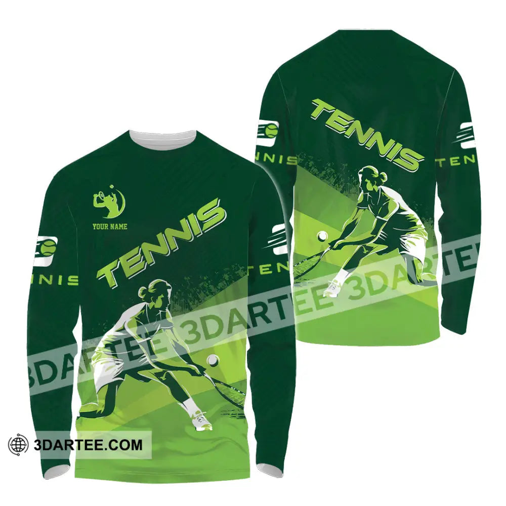 Unisex Shirt - Custom Name Tennis For Player Green Long Sleeve / S T-Shirt