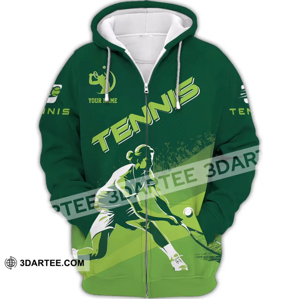 Unisex Shirt - Custom Name Tennis For Player Green Zipper Hoodie / S T-Shirt