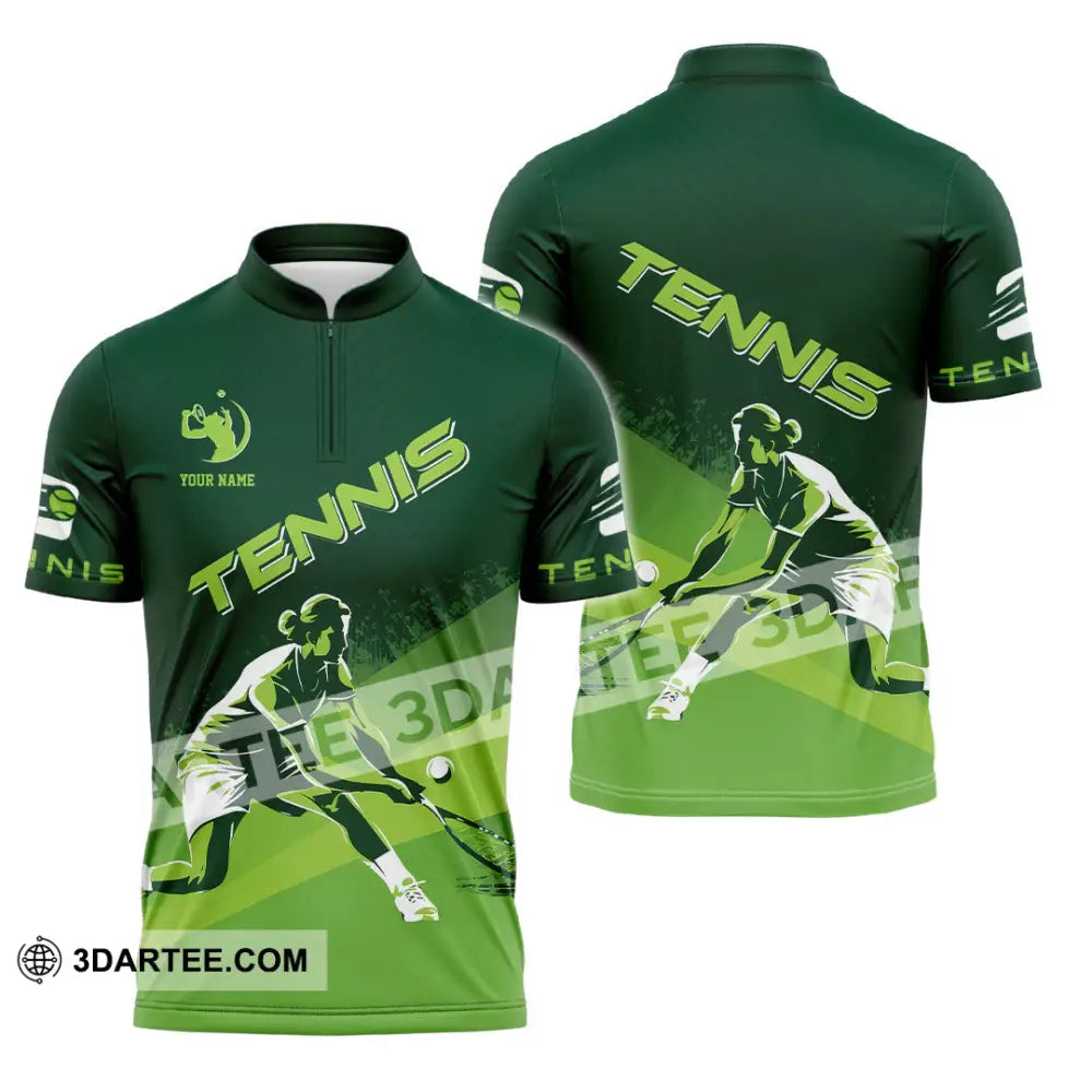 Unisex Shirt - Custom Name Tennis For Player Green Zipper Polo / S T-Shirt