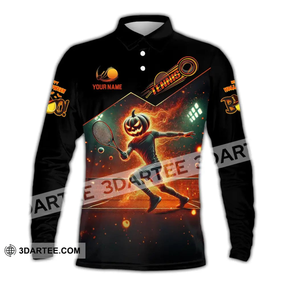 Unisex Shirt - Custom Name Tennis Halloween Long Sleeve Polo / S T-Shirt