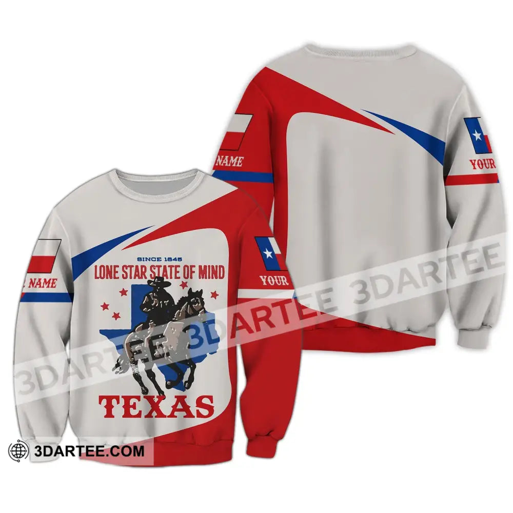 Unisex Shirt Custom Name Texas T-Shirt 1845 Lone Star State Of Mind Long Sleeve / S