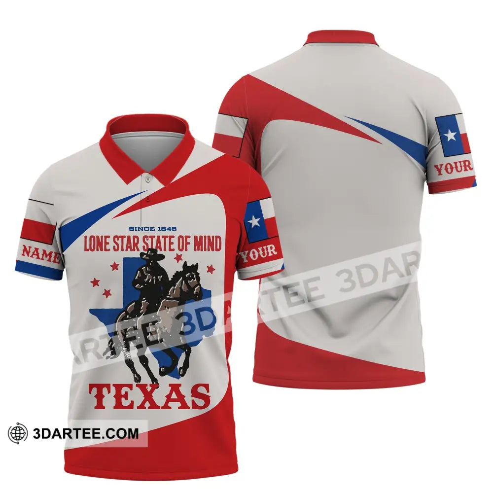 Unisex Shirt Custom Name Texas T-Shirt 1845 Lone Star State Of Mind Polo / S