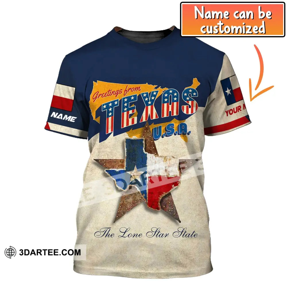 Unisex Shirt Custom Name Texas T-Shirt Greeting From Usa