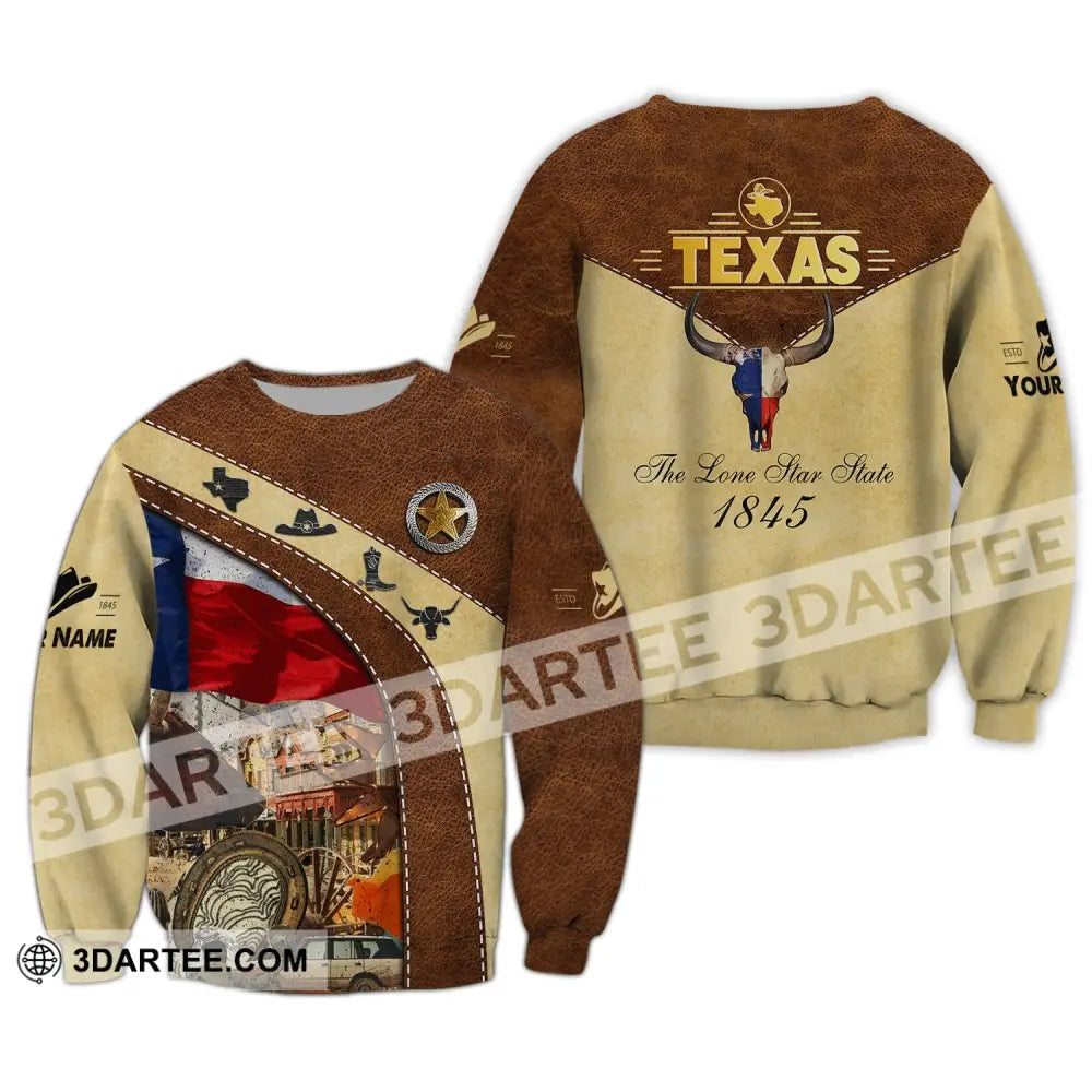 Unisex Shirt Custom Name Texas T-Shirt The Lone Star State 1845 Long Sleeve / S