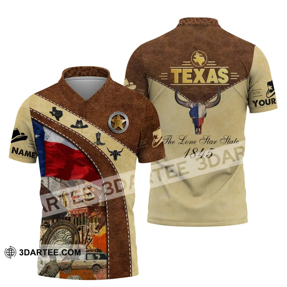 Unisex Shirt Custom Name Texas T-Shirt The Lone Star State 1845 Polo / S