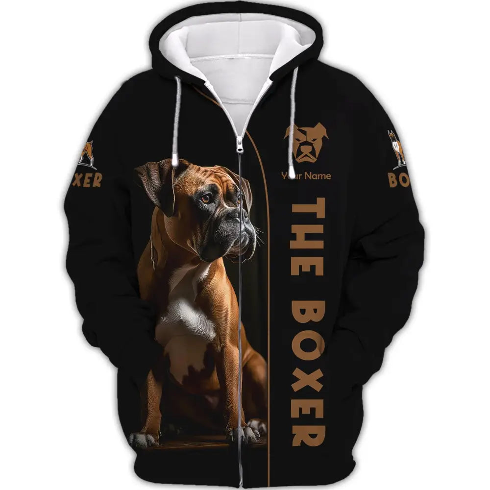 Unisex Shirt Custom Name The Boxer Dog 3D Gift For Pet Lovers Zipper Hoodie / S T-Shirt