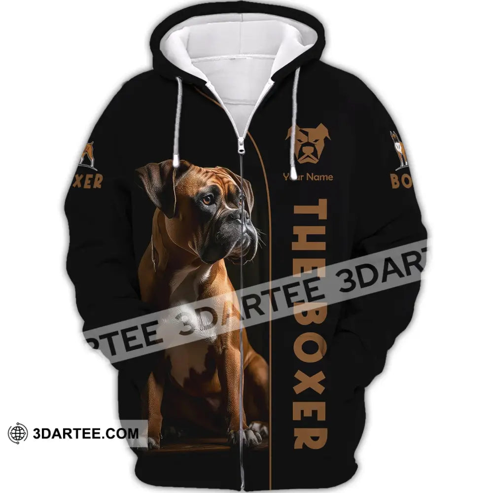 Unisex Shirt Custom Name The Boxer Dog 3D Gift For Pet Lovers Zipper Hoodie / S T-Shirt