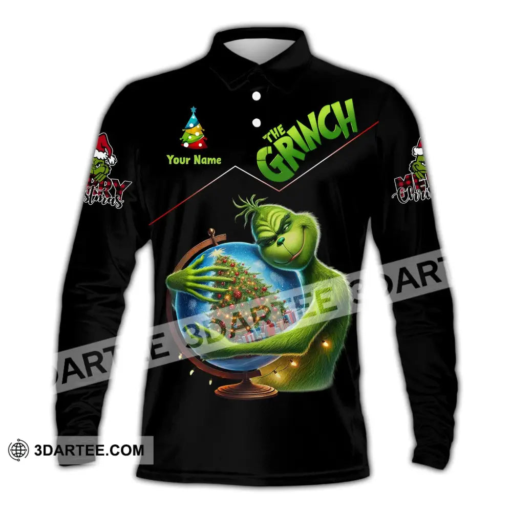 Unisex Shirt - Custom Name The Grinch Long Sleeve Polo / S T-Shirt