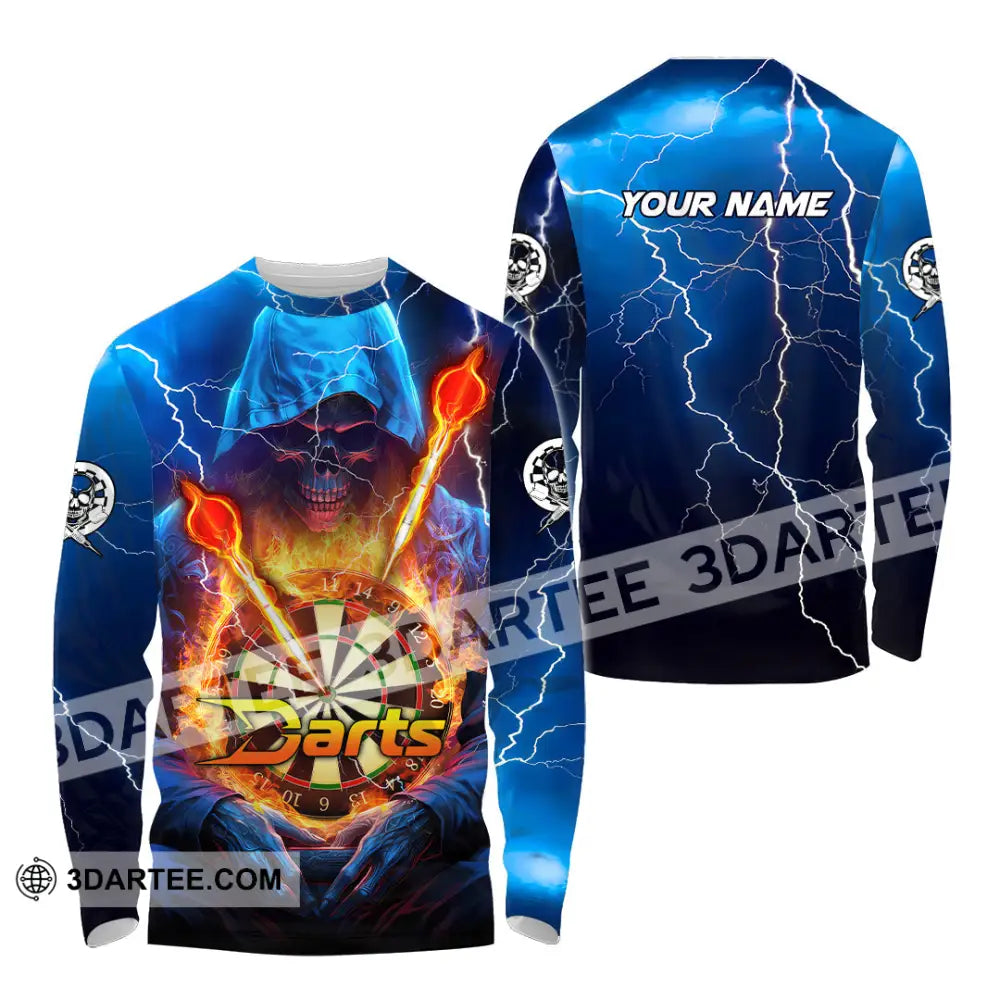 Unisex Shirt - Custom Name The Skull Darts Sport Fire And Ice Long Sleeve / S T-Shirt