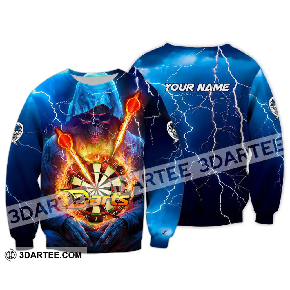 Unisex Shirt - Custom Name The Skull Darts Sport Fire And Ice Long Sleeve / S T-Shirt