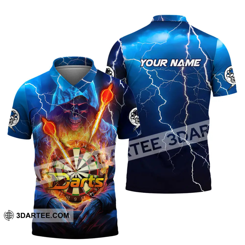 Unisex Shirt - Custom Name The Skull Darts Sport Fire And Ice Polo / S T-Shirt