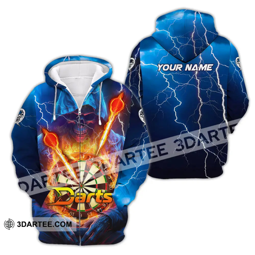 Unisex Shirt - Custom Name The Skull Darts Sport Fire And Ice Zipper Hoodie / S T-Shirt