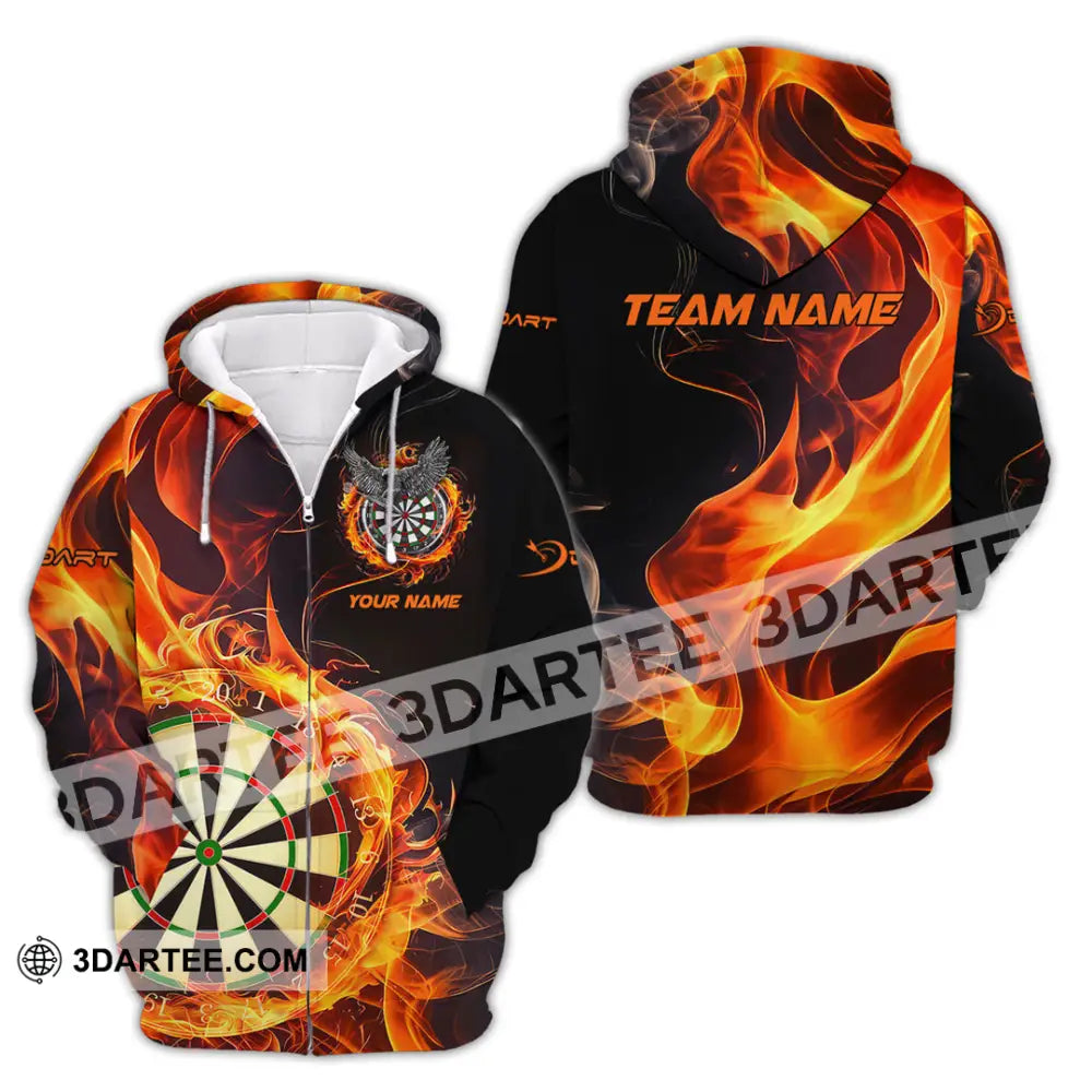 Unisex Shirt - Custom Name The Skull Darts Sport Fire Zipper Hoodie / S T-Shirt