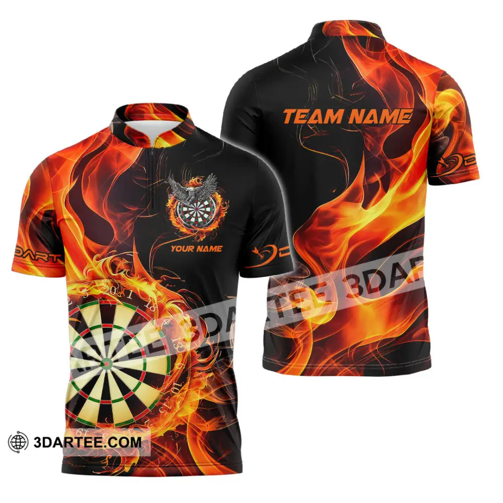 Unisex Shirt - Custom Name The Skull Darts Sport Fire Zipper Polo / S T-Shirt