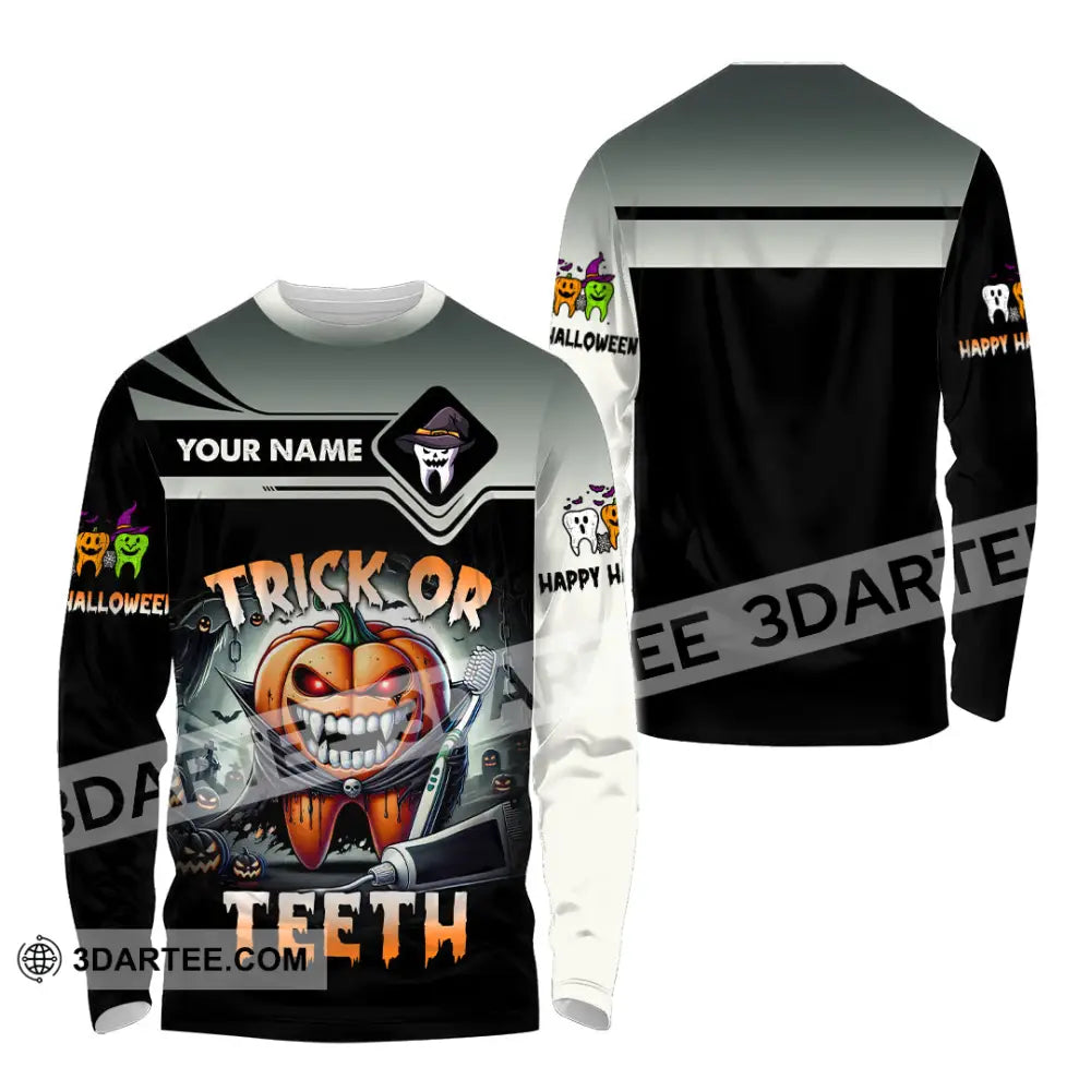 Unisex Shirt Custom Name Trick Or Teeth Halloween Polo Long Sleeve Gift / S T-Shirt