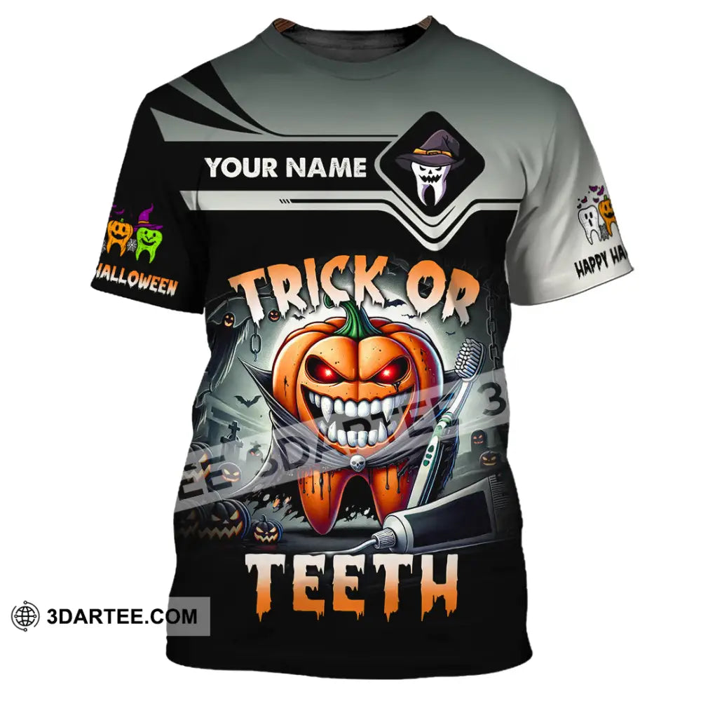 Unisex Shirt Custom Name Trick Or Teeth Halloween Polo Long Sleeve Gift T-Shirt / S T-Shirt