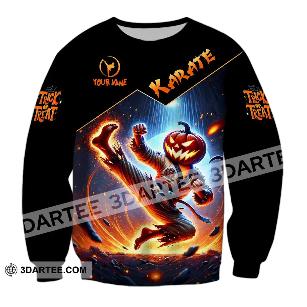 Unisex Shirt - Custom Name Trick Or Treat Karate Long Sleeve / S T-Shirt