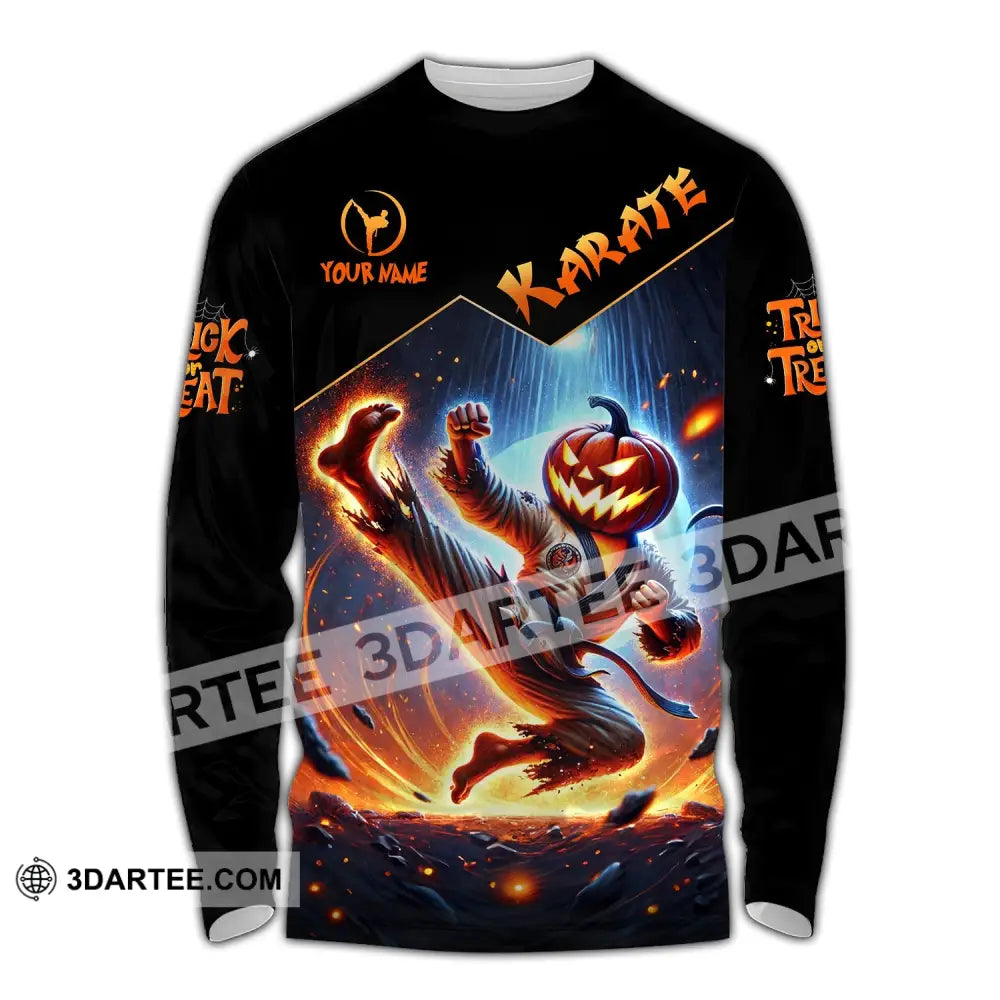 Unisex Shirt - Custom Name Trick Or Treat Karate Long Sleeve / S T-Shirt