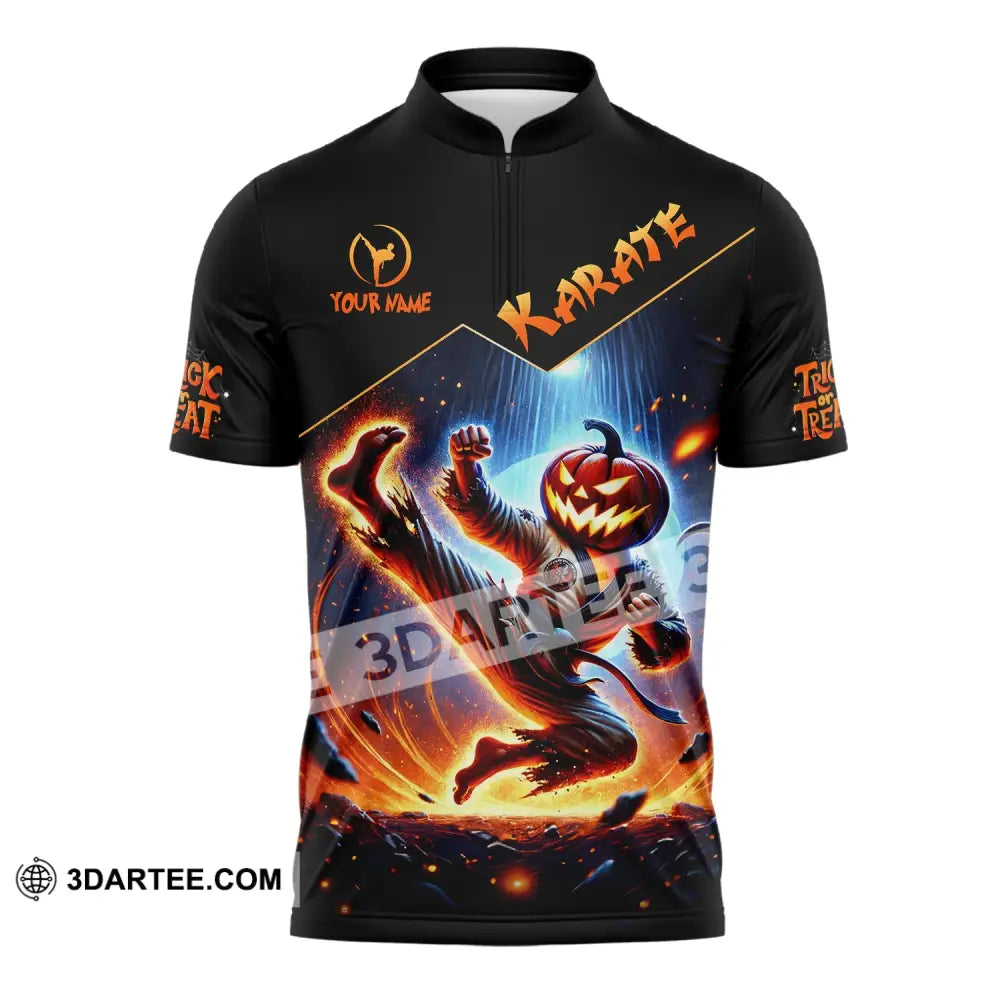 Unisex Shirt - Custom Name Trick Or Treat Karate Zipper Polo / S T-Shirt