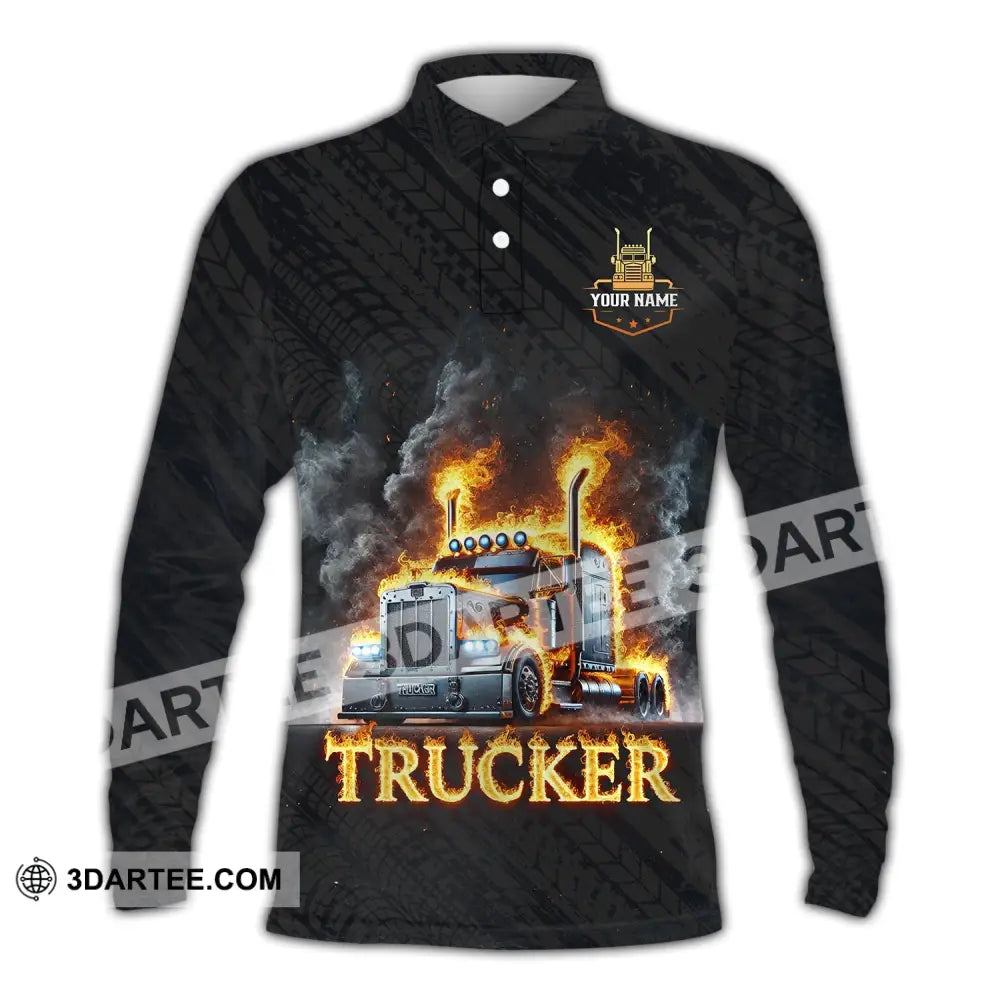 Unisex Shirt Custom Name Trucker Driver T-Shirt Long Sleeve Polo / S T-Shirt