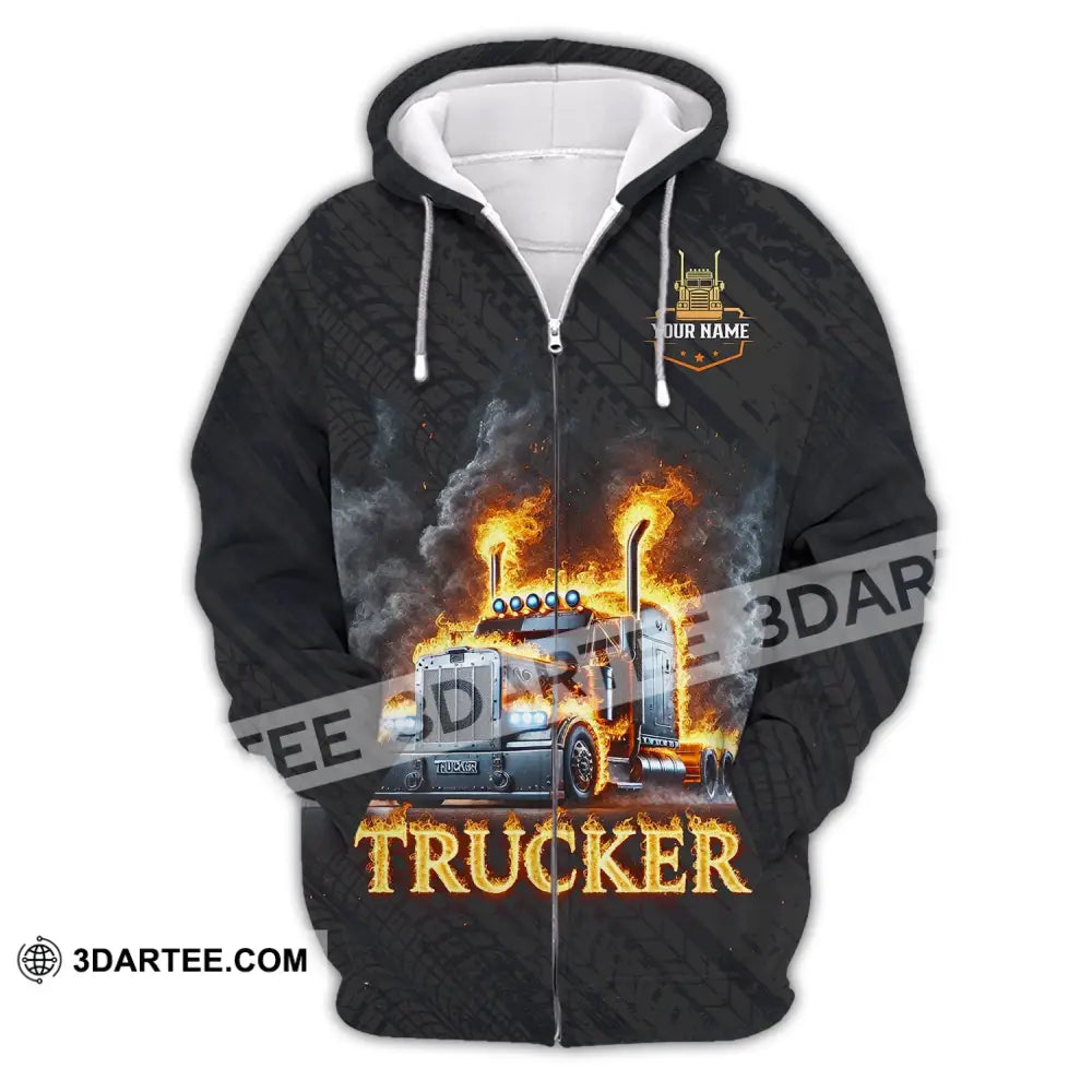 Unisex Shirt Custom Name Trucker Driver T-Shirt Zipper Hoodie / S T-Shirt